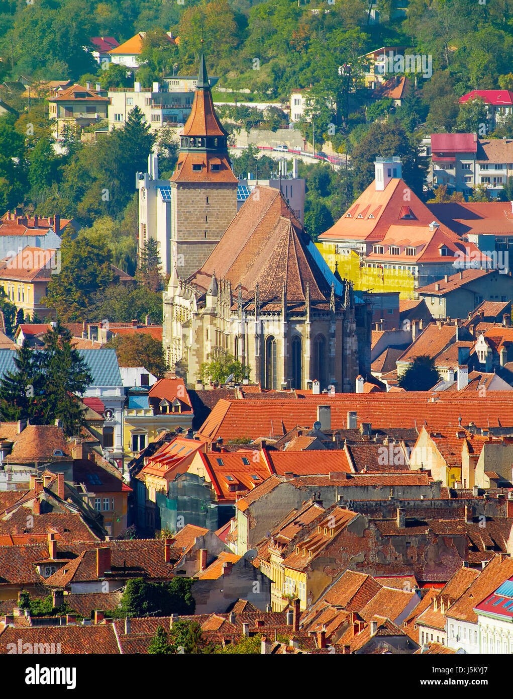 Vista della Vecchia Città di Brasov nel giorno sunshin. La Romania Foto Stock