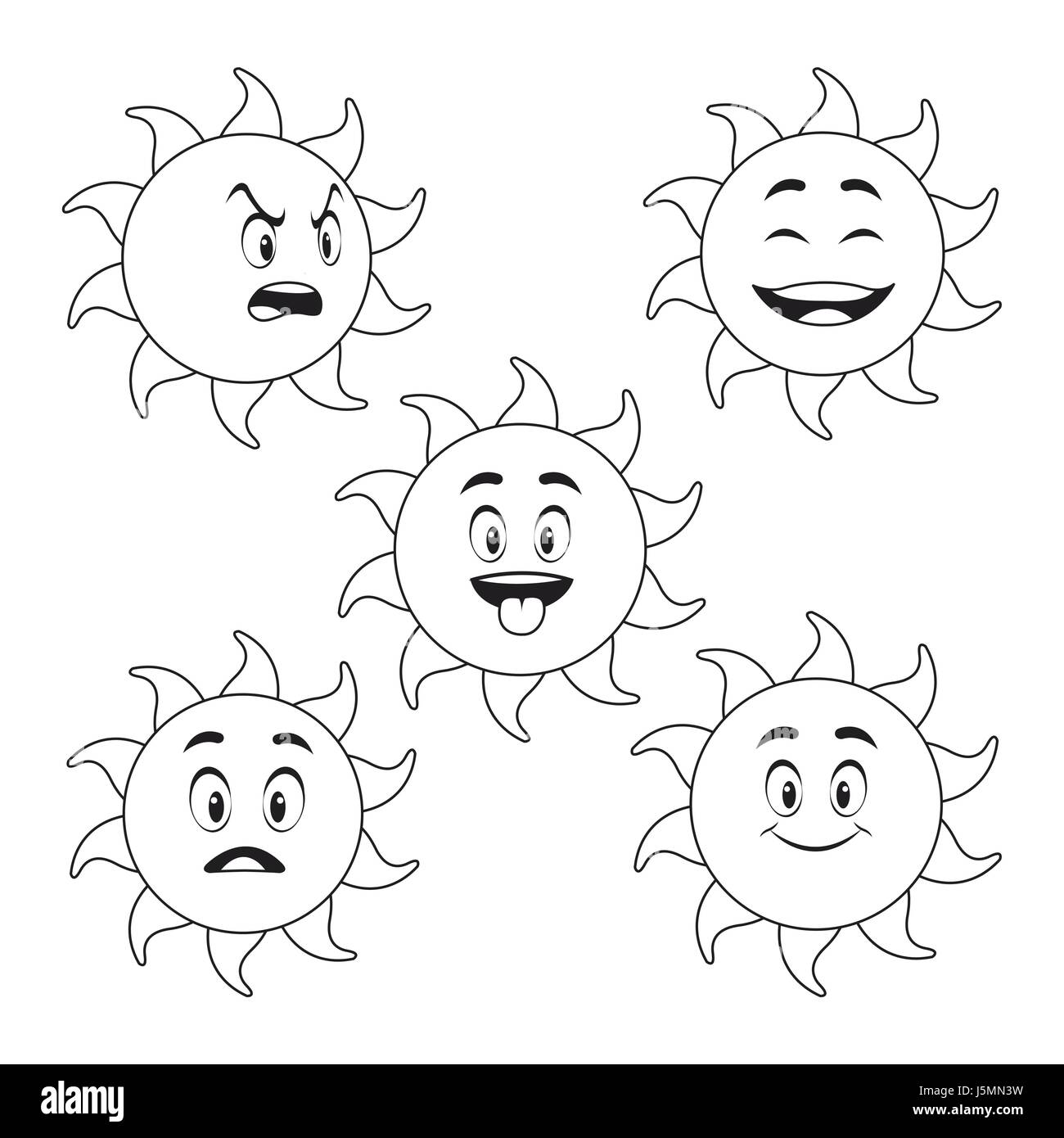 Collezione funny sun cartoon contorno Illustrazione Vettoriale