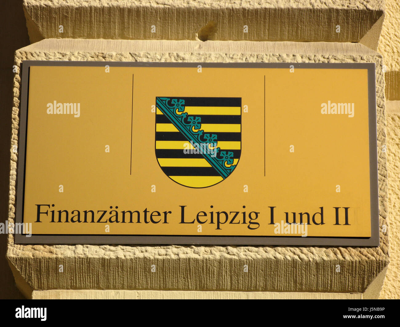 Segnale di segno Sassonia Lipsia emblema fiscale competente ufficio fiscale imponibile Foto Stock