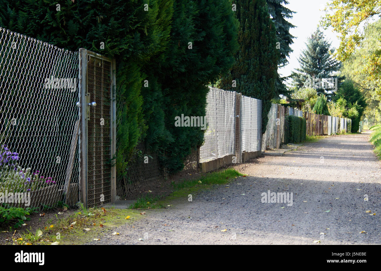 Giardino privato porta silenzio radio silenziosità silence Anonimo confine di recinzione Foto Stock