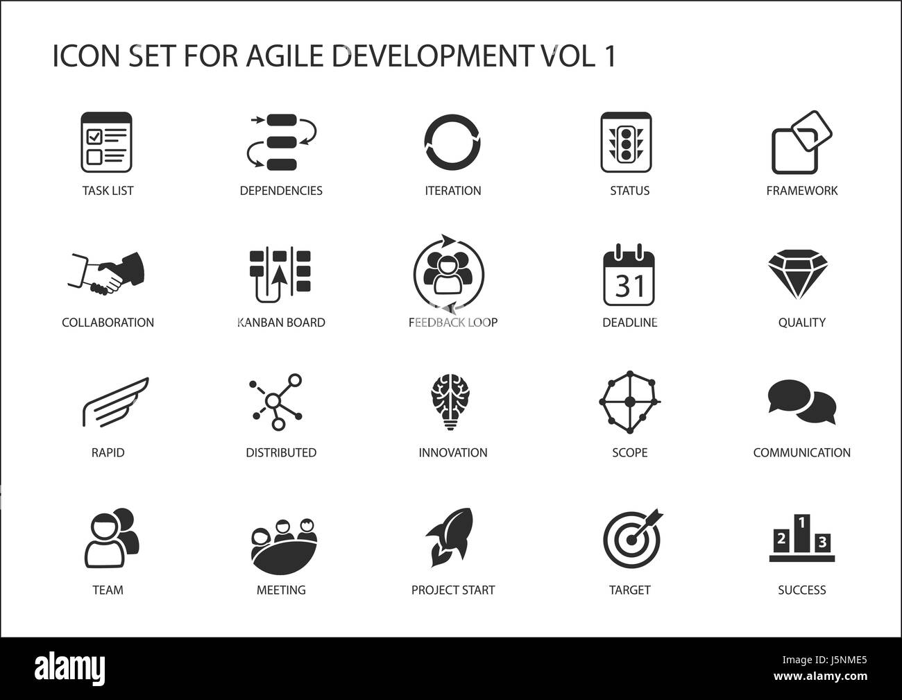 Lo sviluppo di software agile vector icon set Illustrazione Vettoriale