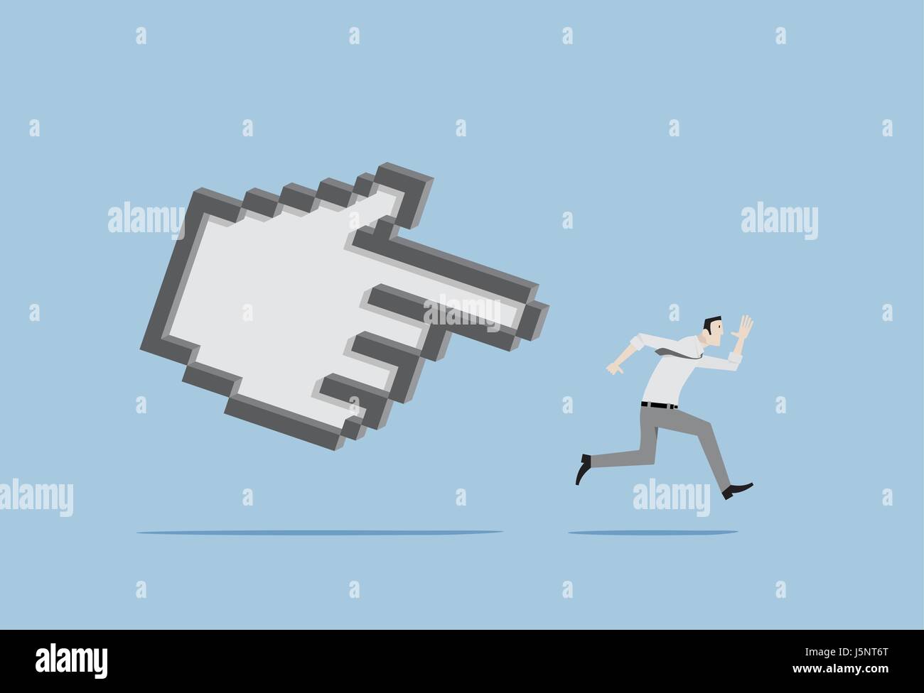 Uomo correre inseguito dal cursore del mouse. Illustrazione Vettoriale