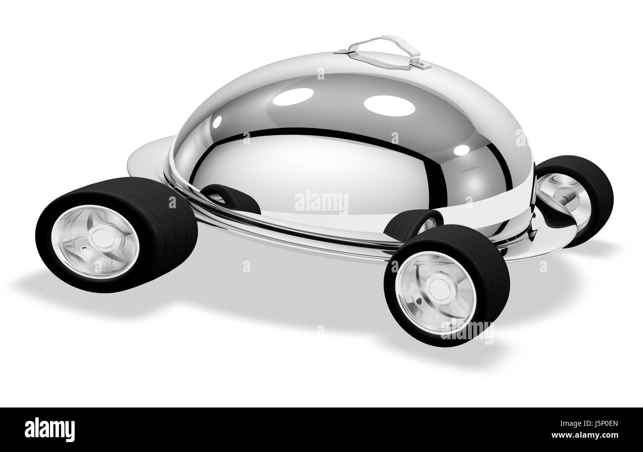 Ristorante persona in grado di fornire un servizio di assistenza Silver piastra ruote tenere cibo Foto Stock