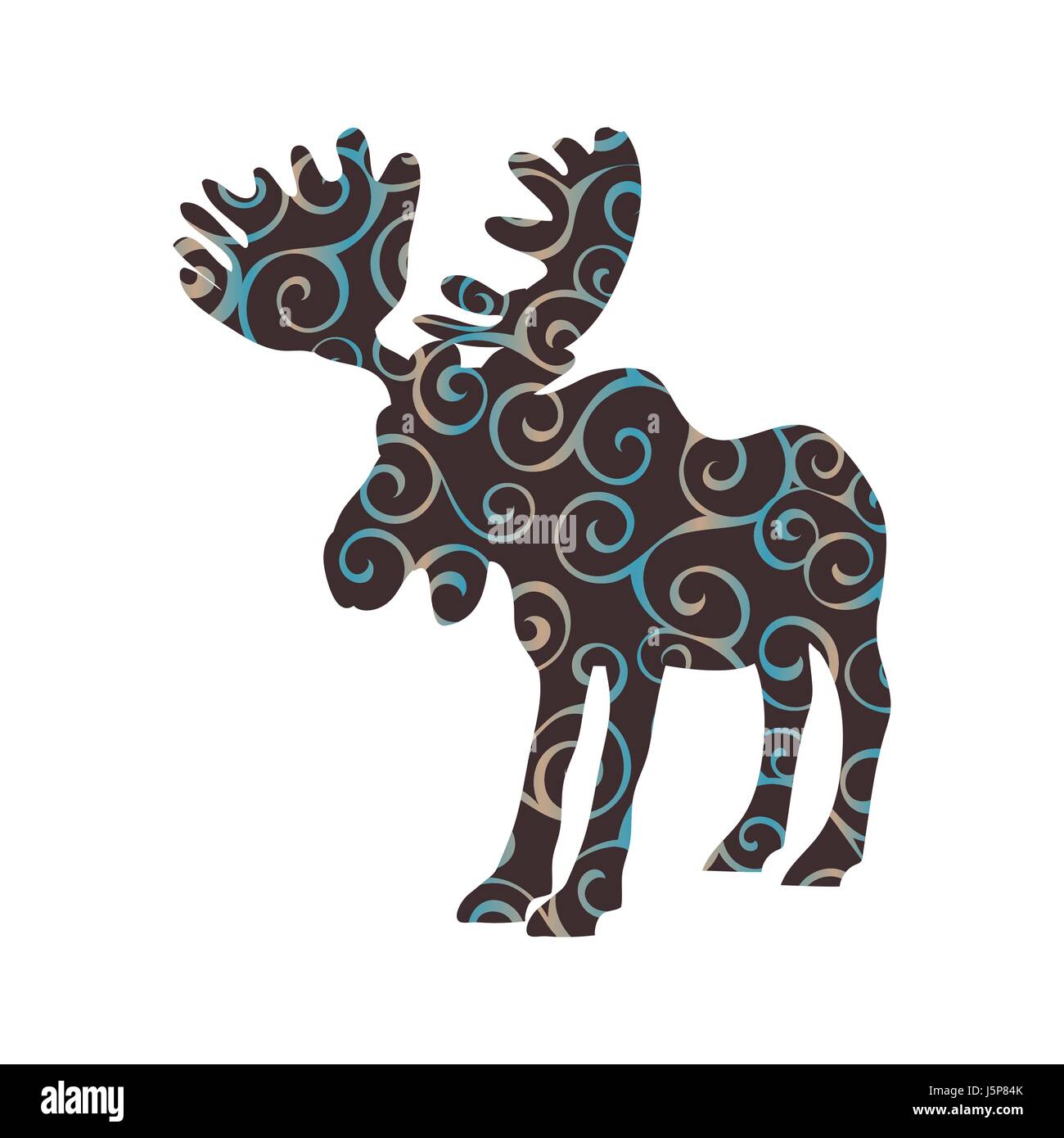 Elk mammifero colore animale silhouette Illustrazione Vettoriale