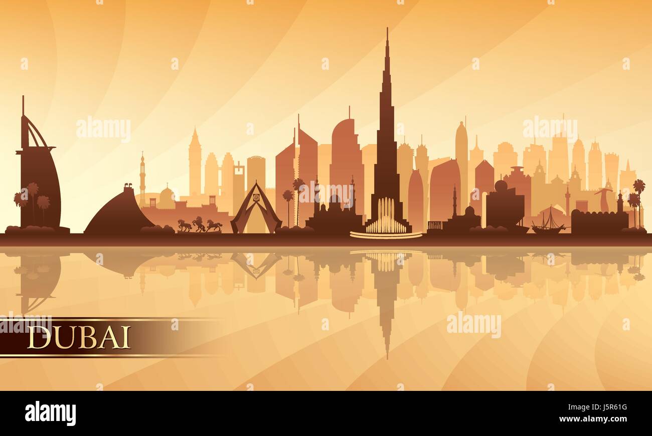 Dubai City skyline silhouette sfondo, illustrazione vettoriale Illustrazione Vettoriale