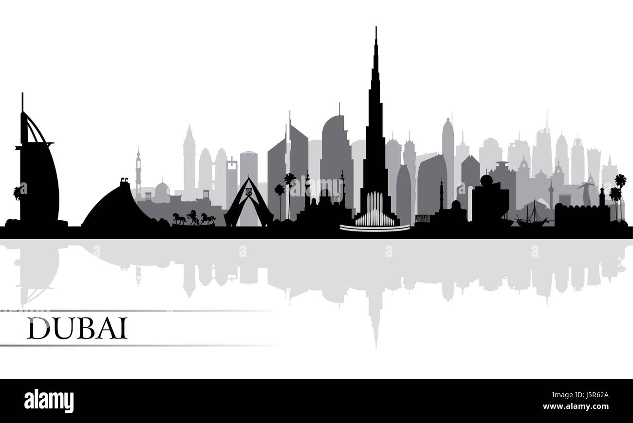 Dubai City skyline silhouette sfondo, illustrazione vettoriale Illustrazione Vettoriale