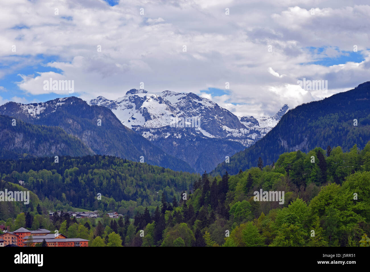 Alpi vedendo dal Berchtesgaden, Baviera, Germania Foto Stock