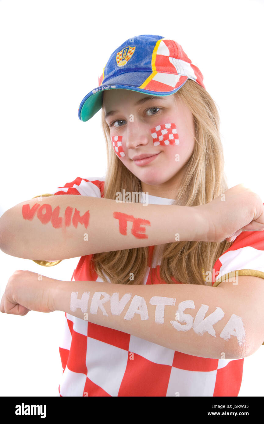 Euro bandiera croazia adolescente sostenitore fanatico della ventola kroatienfan croatienfan Foto Stock