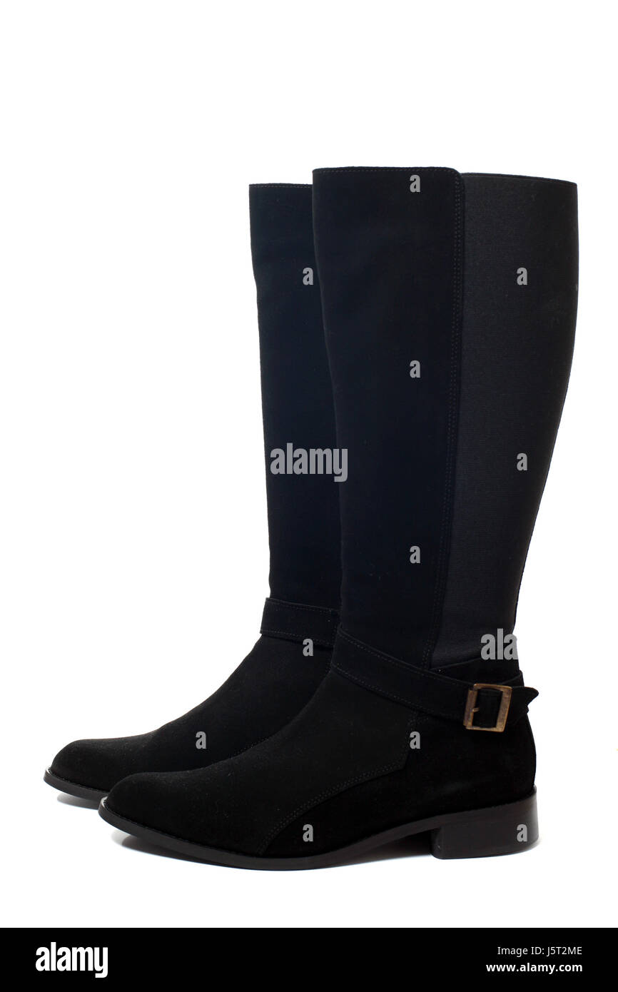 Boot nero moda swarthy jetblack deep black pelle tacco coppia elegante boot Foto Stock