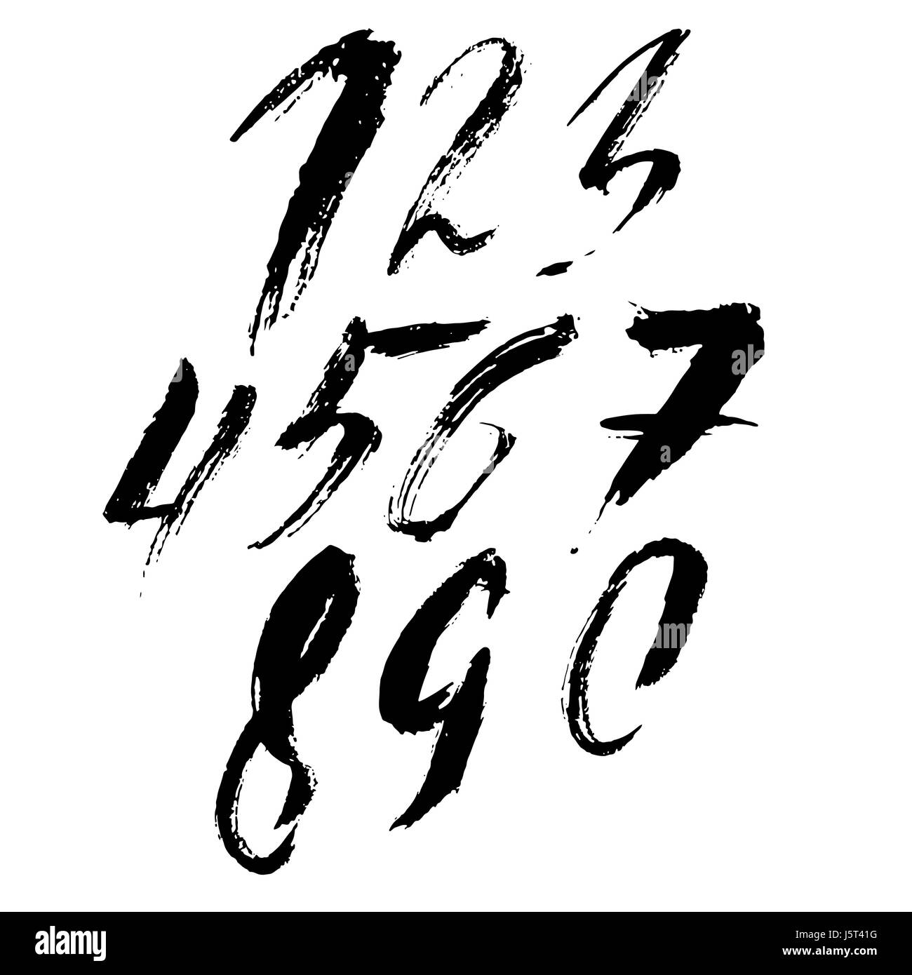 Set di inchiostro calligrafico numeri. Pennello asciutto lettering. Illustrazione Vettoriale. Illustrazione Vettoriale