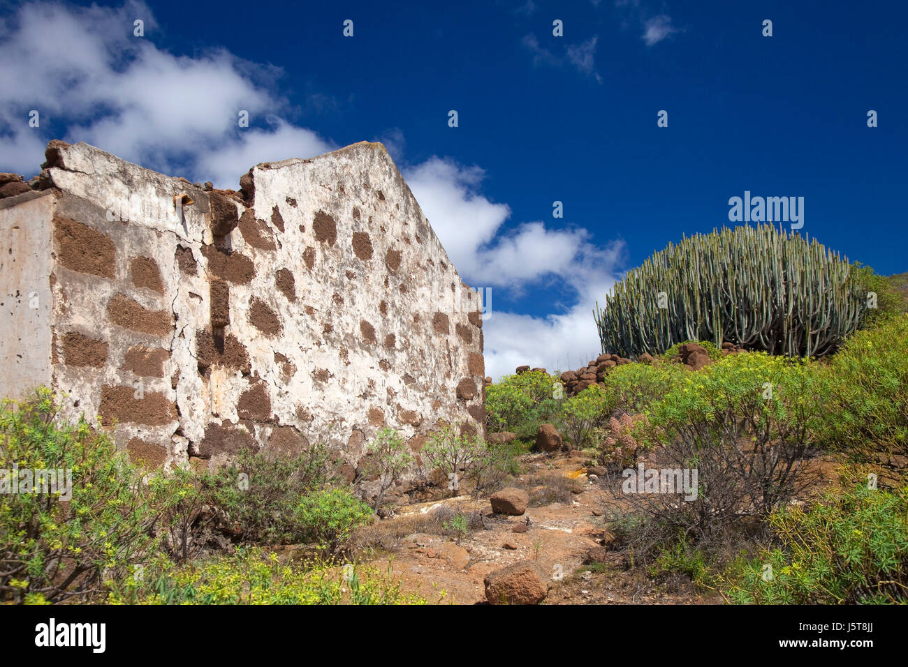 Gran Canaria, rovinato lo stile tradizionale casa in zona rurale di Telde comune Foto Stock