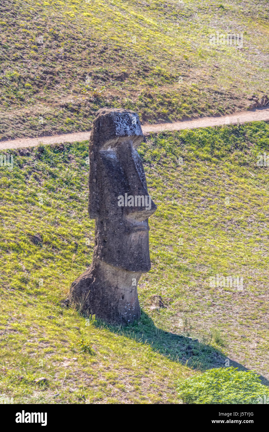 Moai Statue di Rano Raraku cava di Vulcano - Isola di Pasqua, Cile Foto Stock