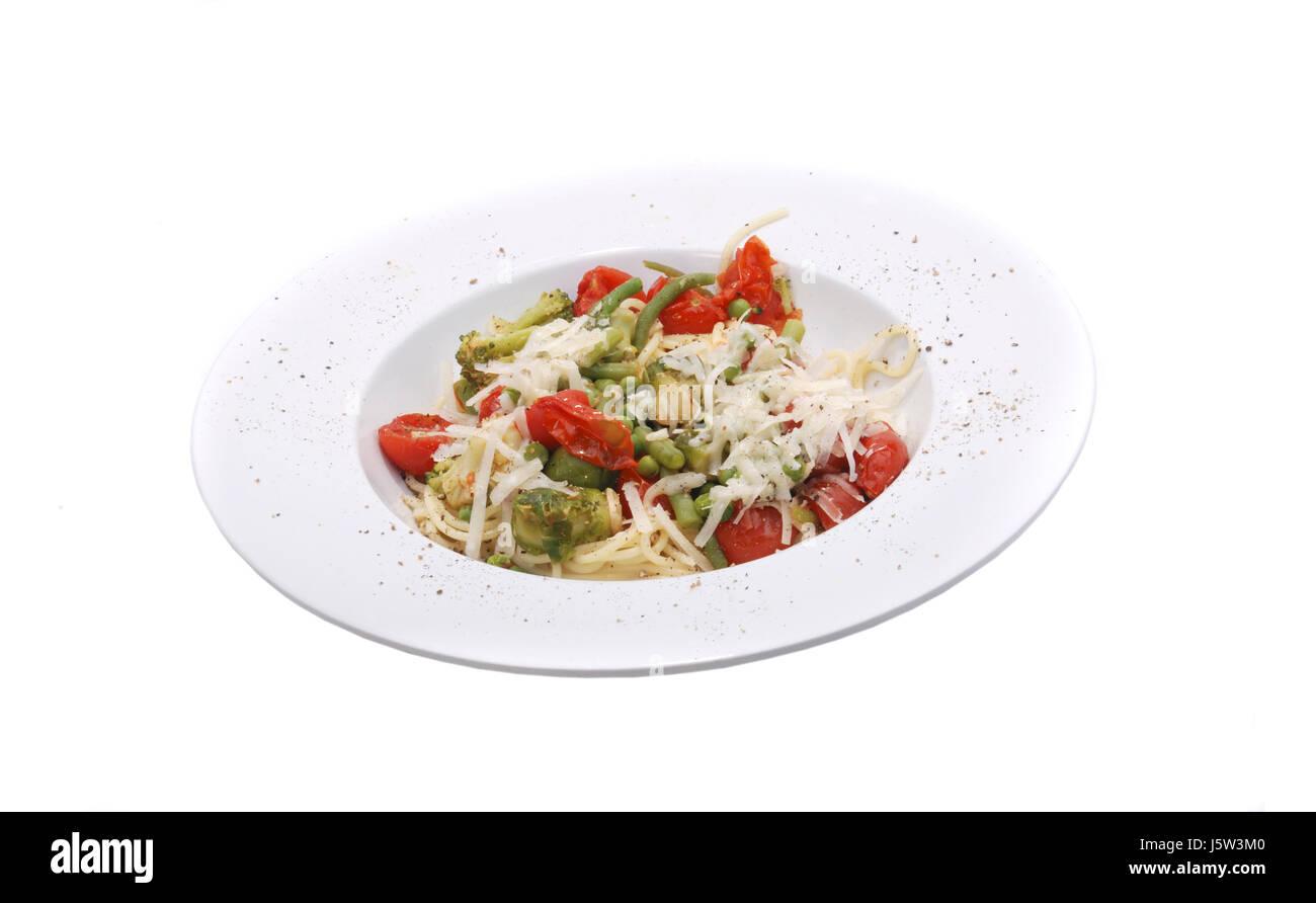 Piastra con spaghetti di verdure e formaggio parmigiano Foto Stock