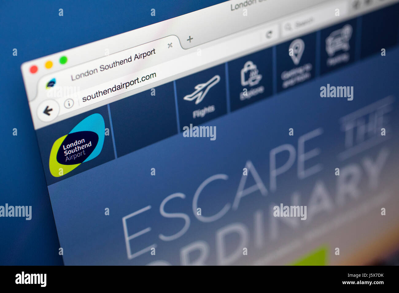 LONDON, Regno Unito - 17 Maggio 2017: La pagina iniziale per il sito web ufficiale di Londra aeroporto di Southend, il 17 maggio 2017. Foto Stock