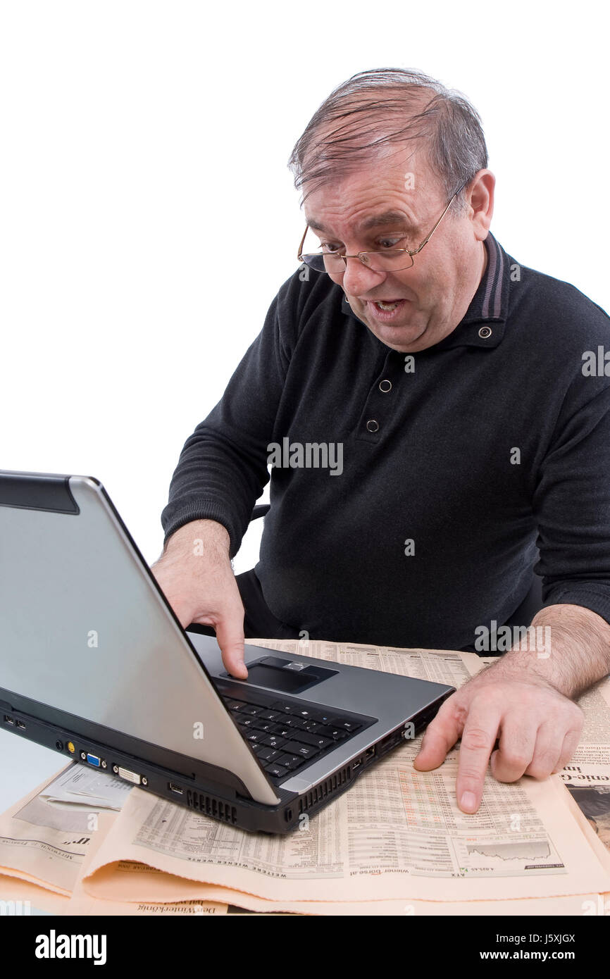 Laptop notebook computer computer titolare di pensione o di rendita di vecchiaia pensionato pensionato pensionato Foto Stock