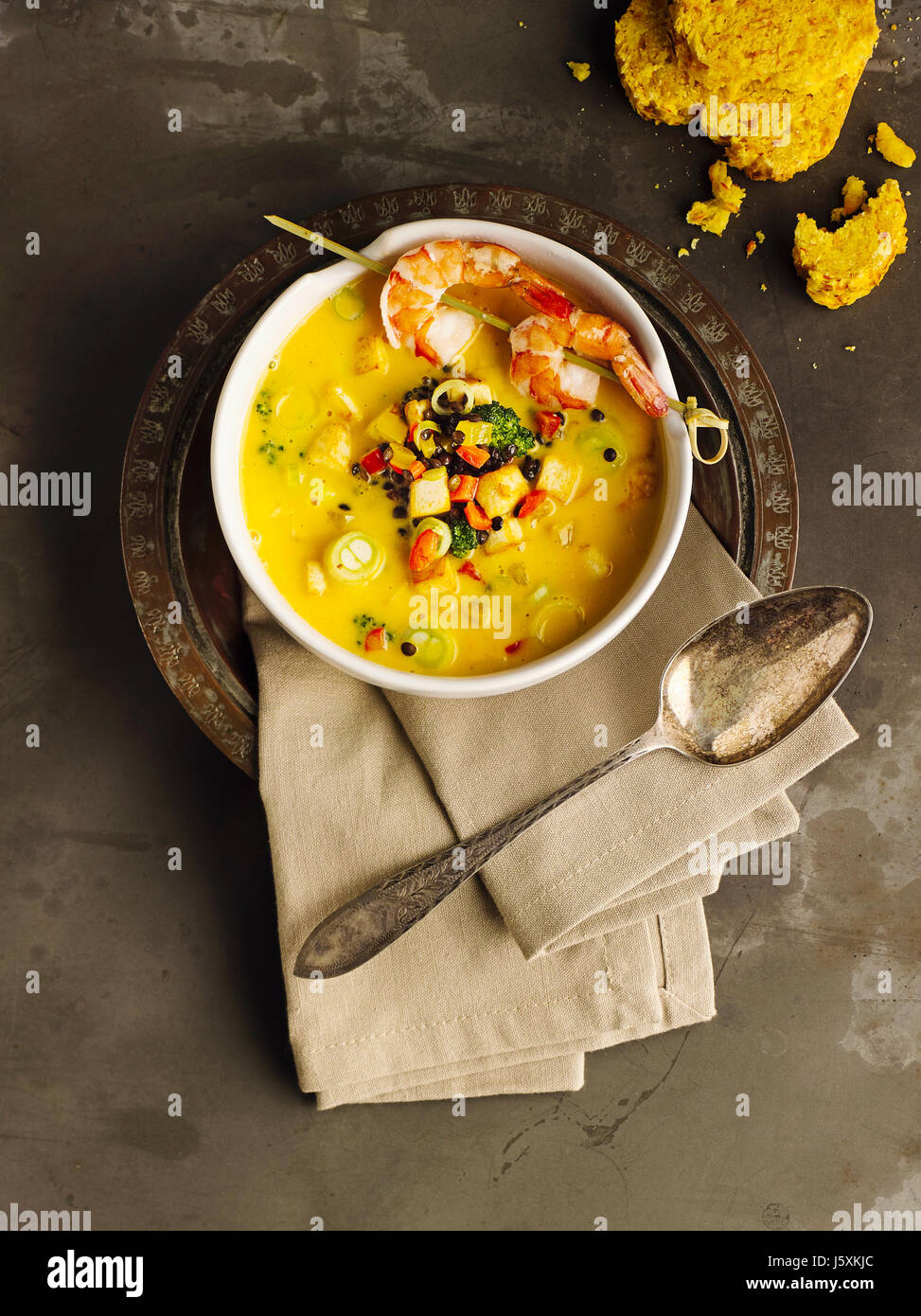 Asian zuppa di zucca con noce di cocco e il curry Foto Stock