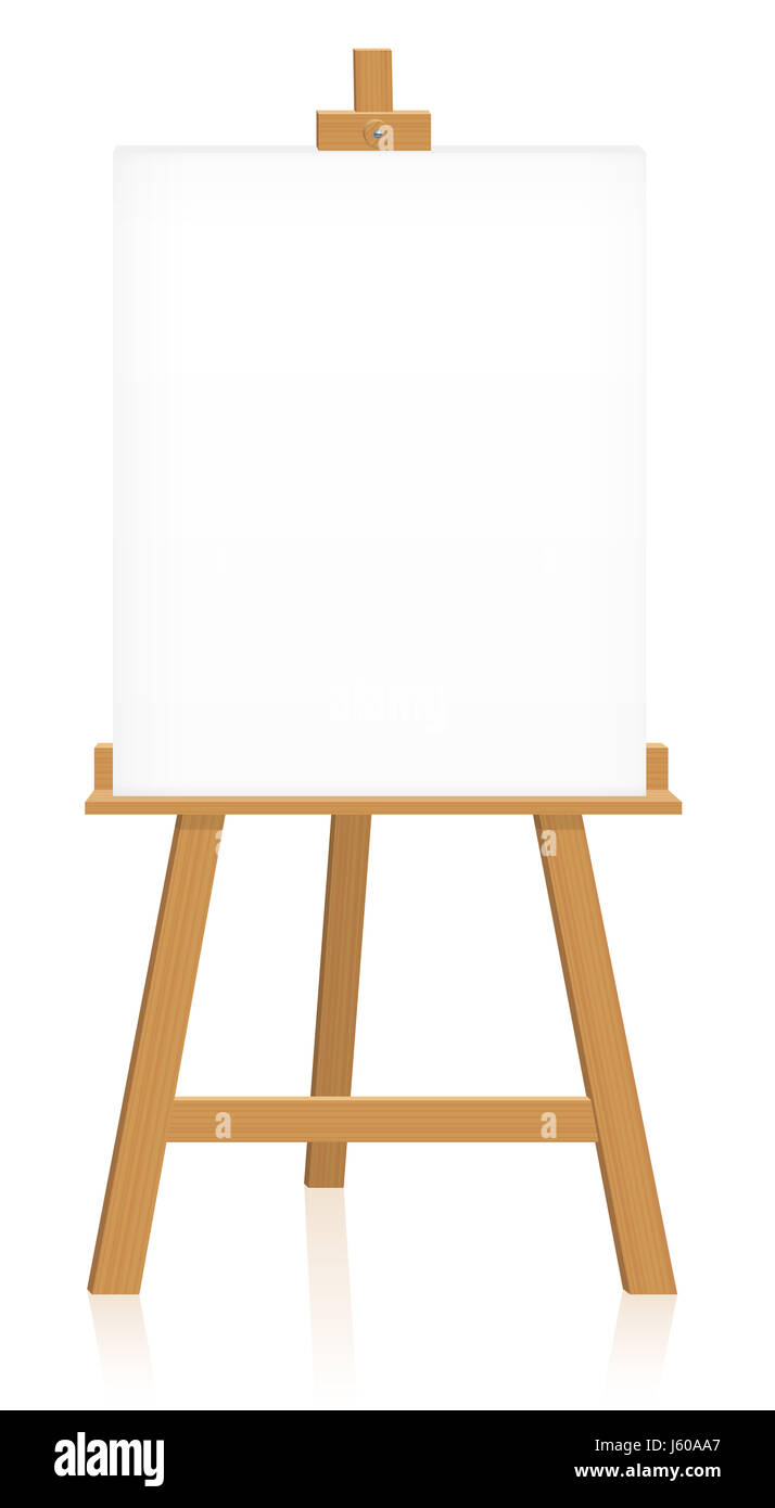 Cavalletto con tela vuota per inserire le vostre illustrazioni, foto o testo - illustrazione su sfondo bianco. Foto Stock