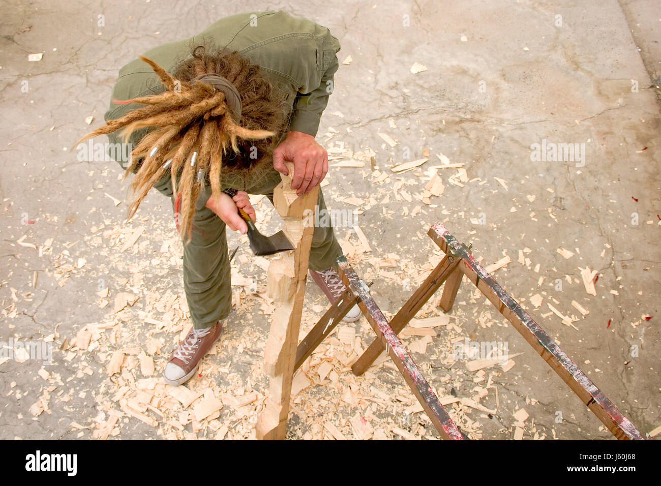 Utensile per la lavorazione del legno woodworking vestiti ax artista pittore lavoro lavoro lavoro Foto Stock
