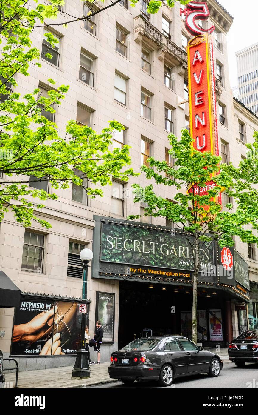 Un'immagine verticale di Seattle di Quinta Avenue Theatre, Seattle, Washington, USA Foto Stock