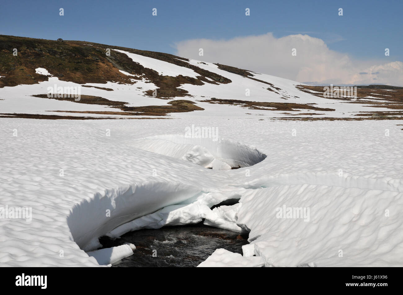Pericolo estate summerly Norvegia scandinavia stagione fusione della neve acqua neve Foto Stock