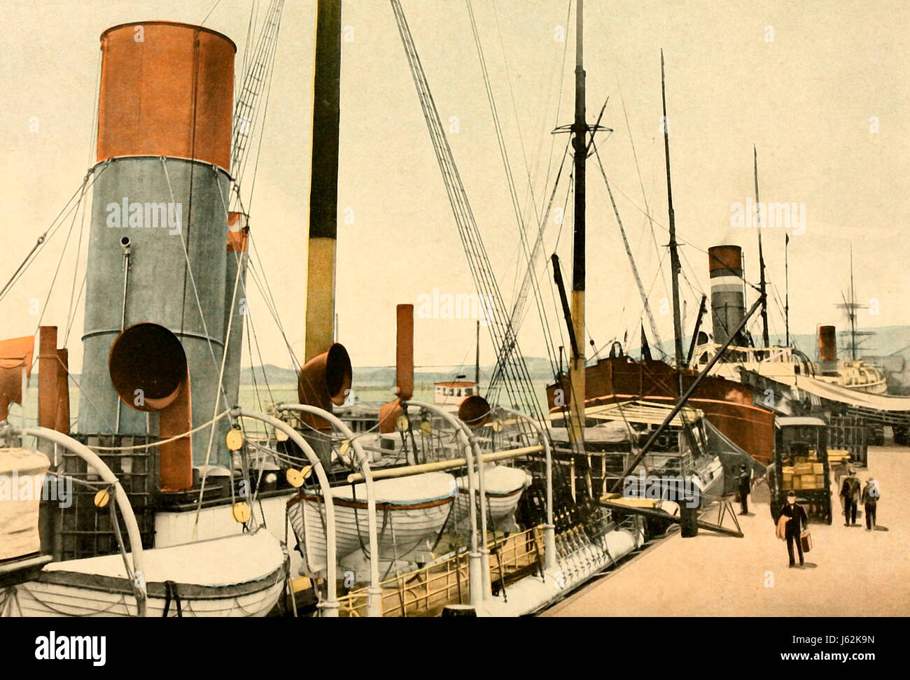 Line-up di trasportatori oceanici a Tacoma, Washington, circa 1912 Foto Stock
