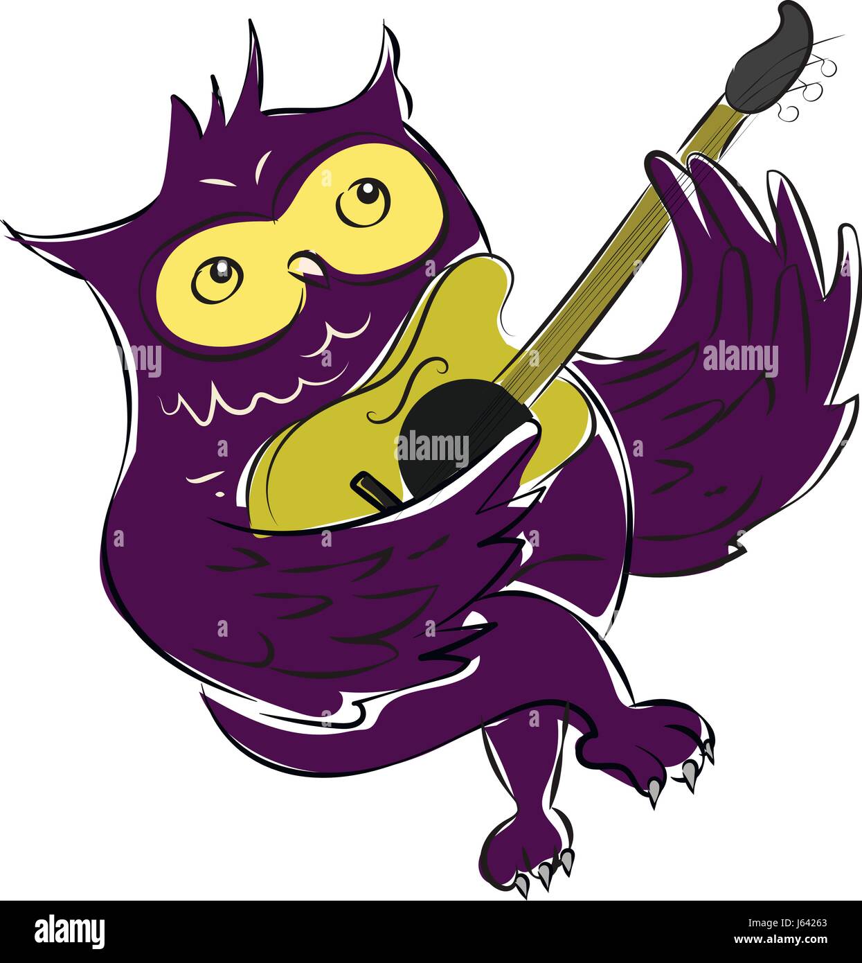 Un simpatico gufo cantare mentre strimpella la sua chitarra - vettore illustrazione cartoon Illustrazione Vettoriale