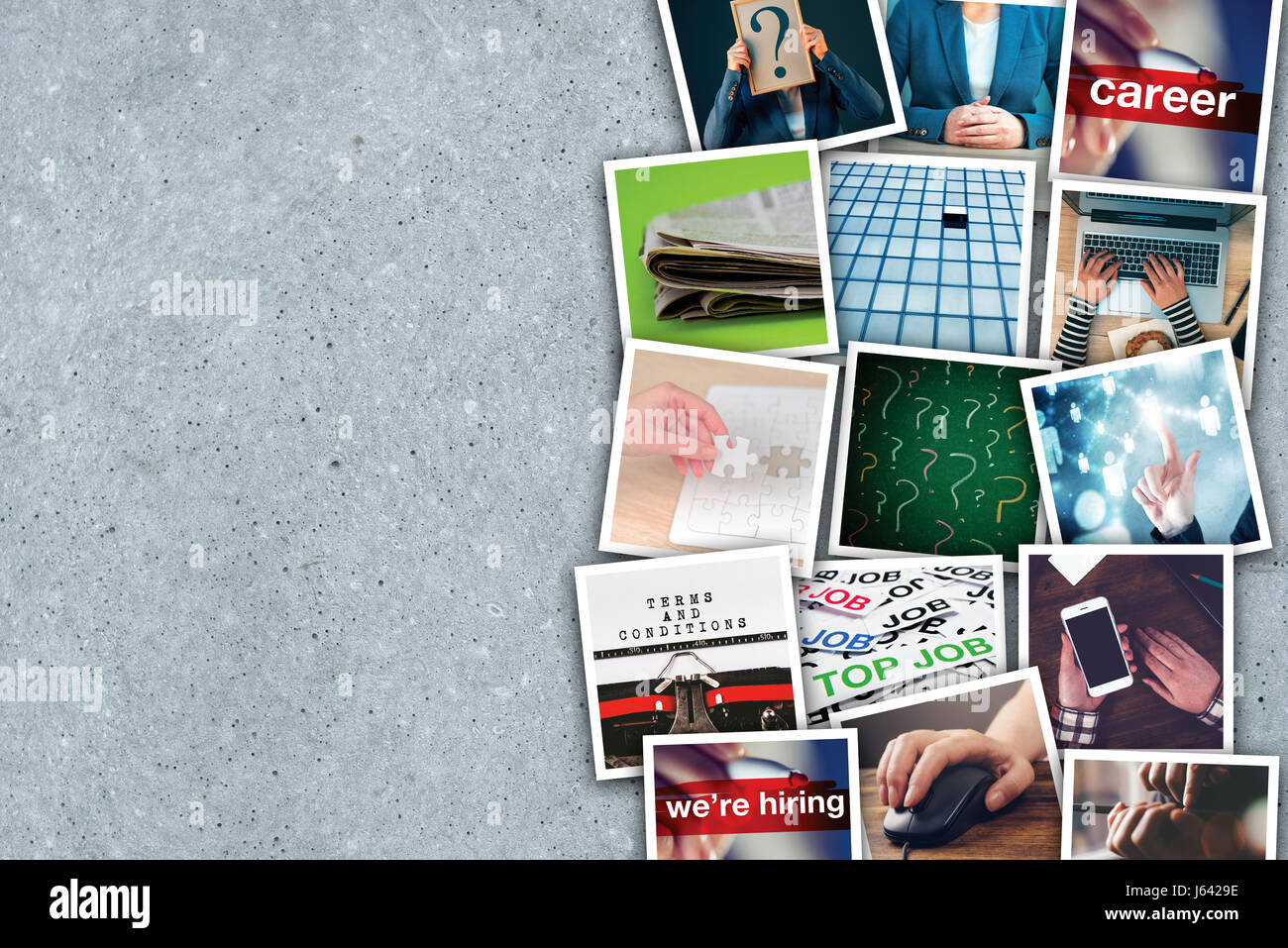 Business e imprenditorialità photo collage su cemento grigio sfondo Foto Stock