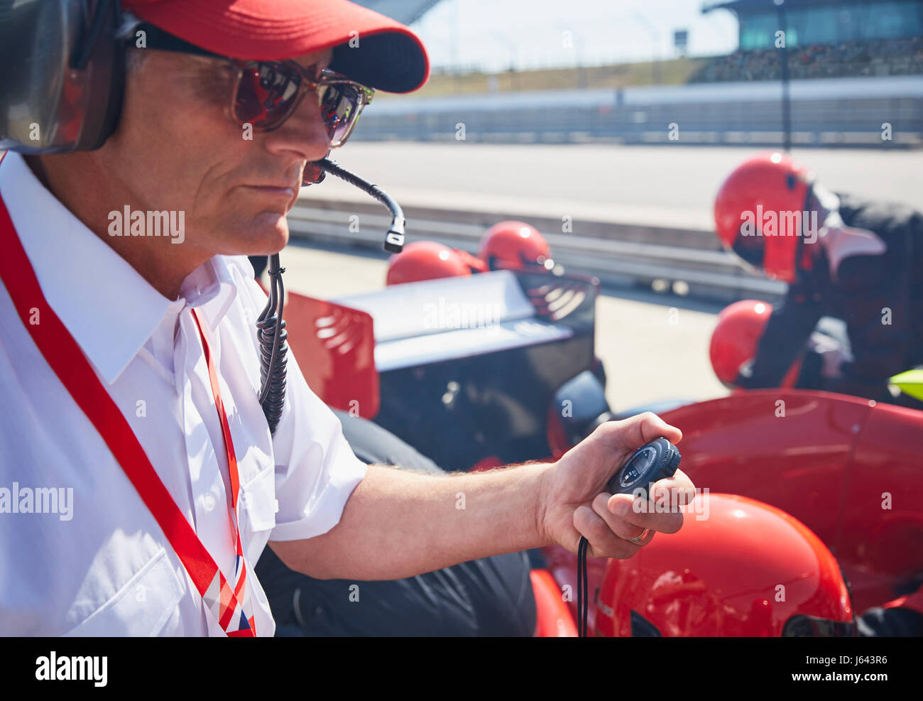 Manager con cronometro formula uno pit stop sessione di pratica Foto Stock