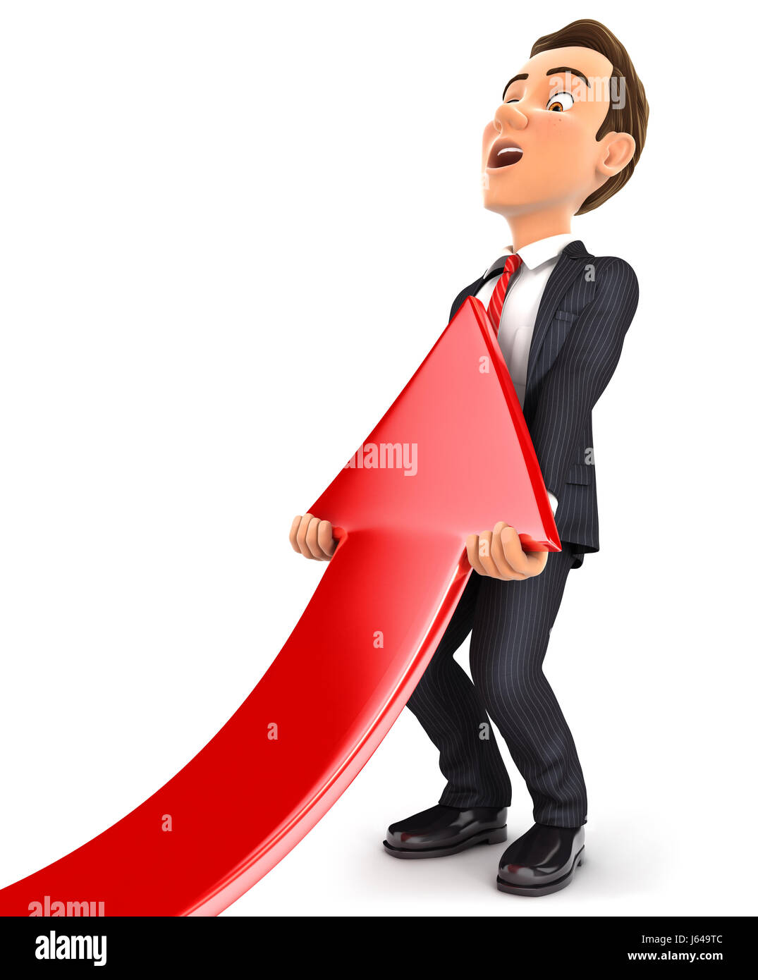 3d imprenditore sollevamento freccia rossa, illustrazione isolato con sfondo bianco Foto Stock