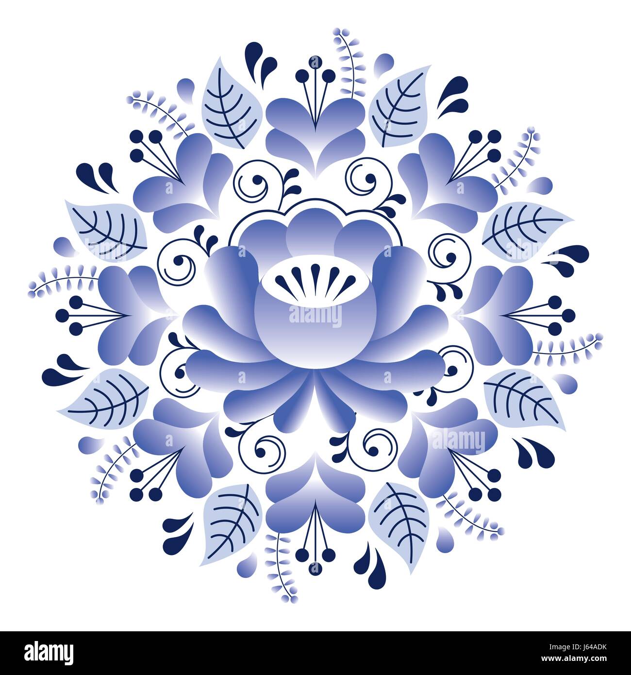 Arte popolare motivo floreale, Russo design ispirato da Gzhel stile di ceramica Illustrazione Vettoriale