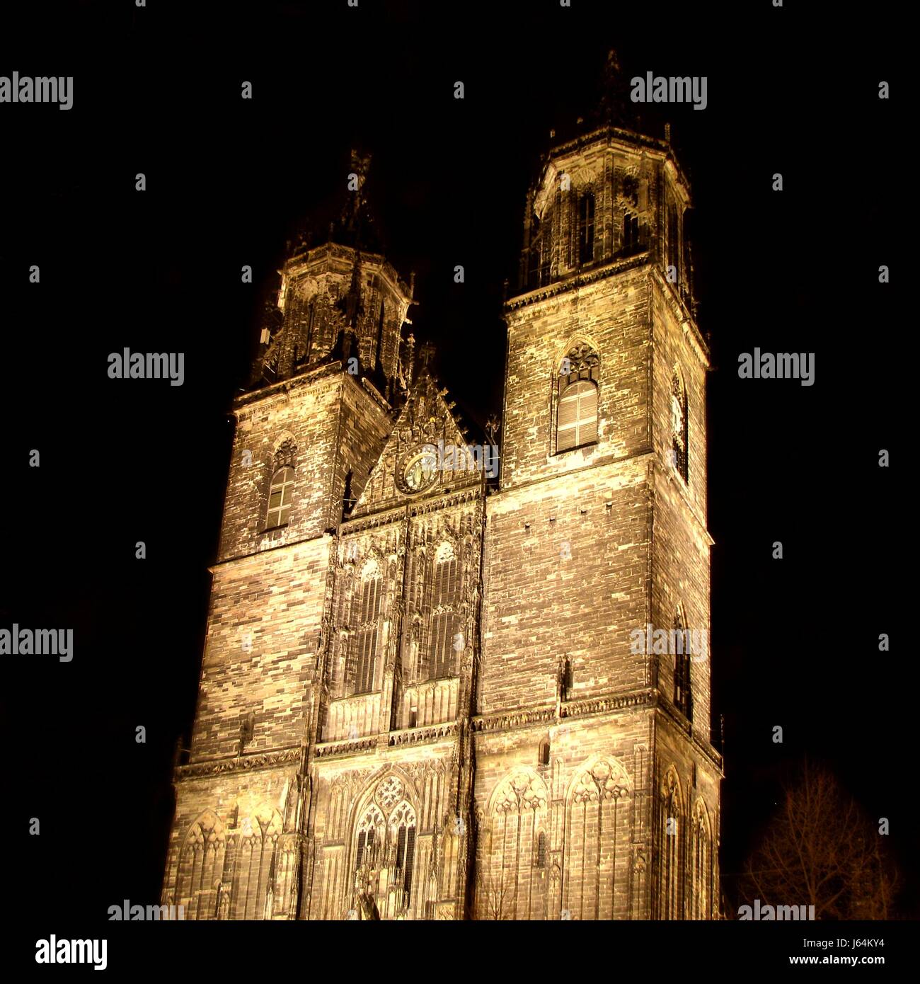 Cattedrale di Magdeburgo durante la notte Foto Stock