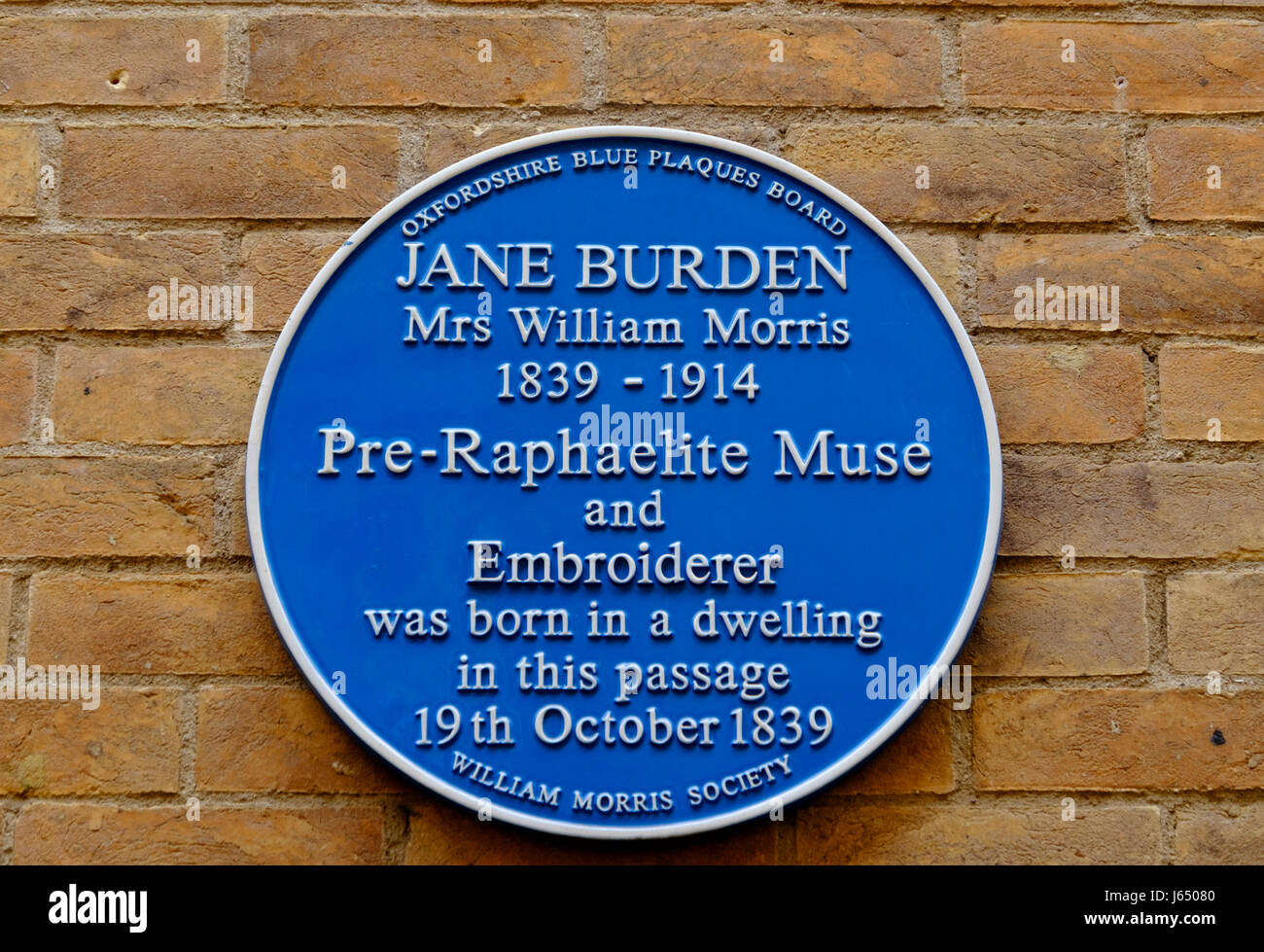 La targa blu per Jane Burden City di Oxford, Oxfordshire england UK Foto Stock