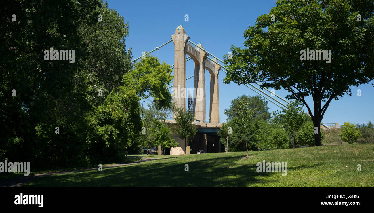 Hennepin Avenue ponte sul fiume Mississippi, Minneapolis, Hennepin County, Minnesota, Stati Uniti d'America Foto Stock