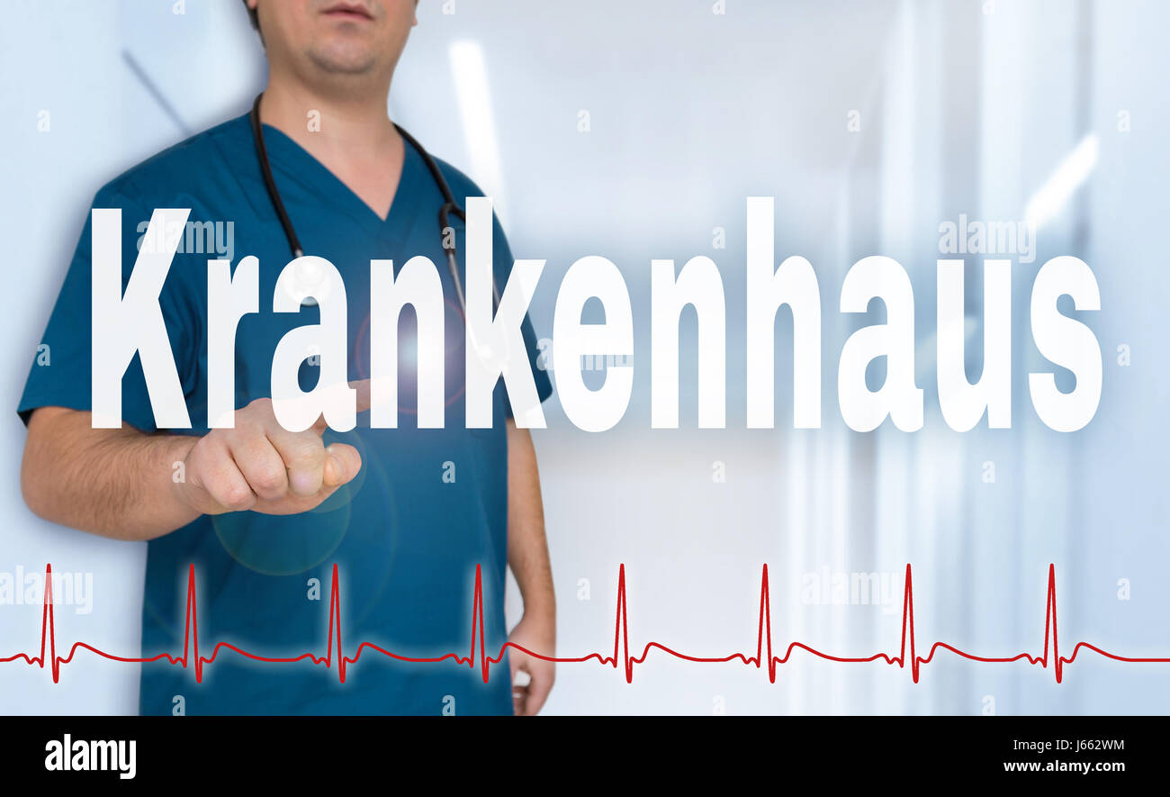 Krankenhaus (in ospedale tedesco) medico mostra sul visore con frequenza cardiaca concetto. Foto Stock