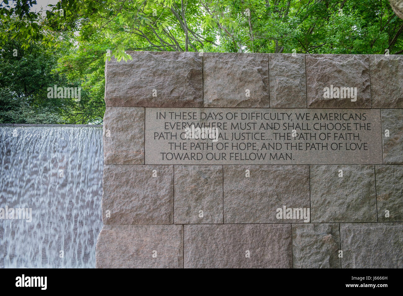 Scegliere il percorso di giustizia sociale preventivo, FDR Memorial, Washington DC Foto Stock