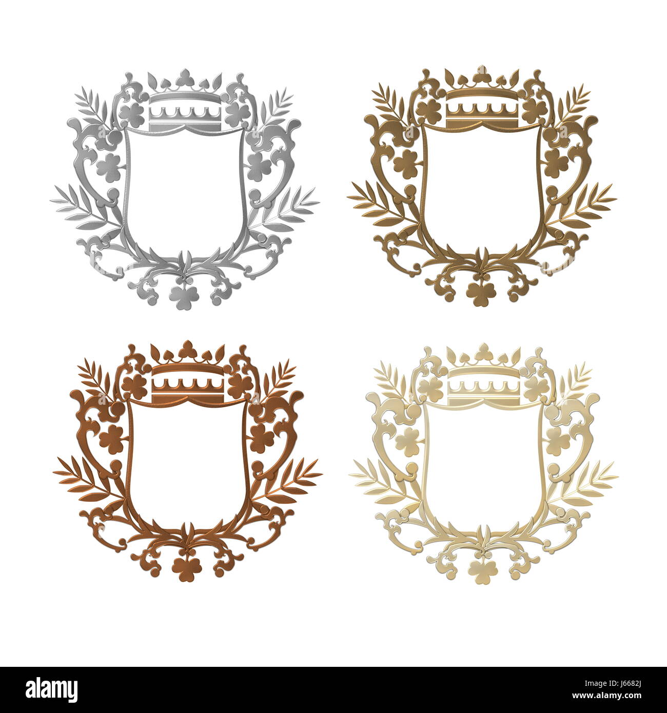 Emblema di corona nobiltà segnale di segno arte pianta decorazione argento corona araldica Foto Stock