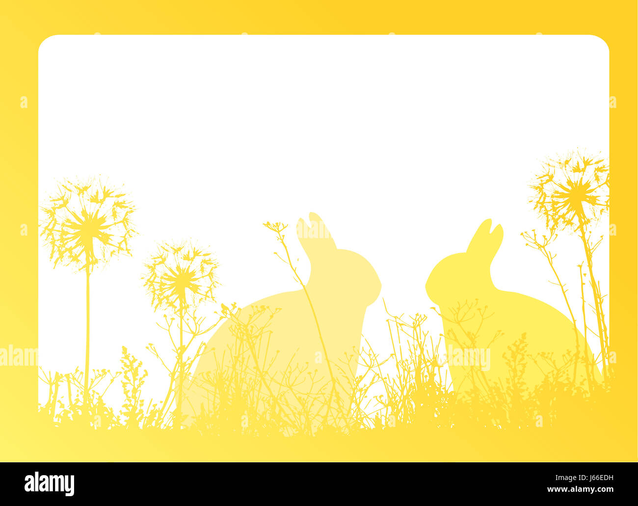 Pasqua Primavera illustrazione di coniglio tarassaco bunny coniglietti giallo fiore floreale Foto Stock