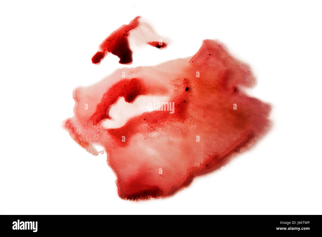 Una stampa utilizzando il rosso acquerello pitture su vetro delle sezioni inferiori di un volto umano. Foto Stock