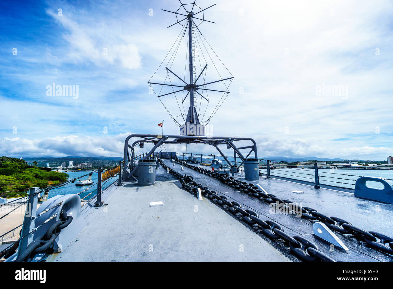 La sezione prodiera del museo Corazzata USS Missouri a Pearl Harbor, Hawaii, STATI UNITI D'AMERICA Foto Stock