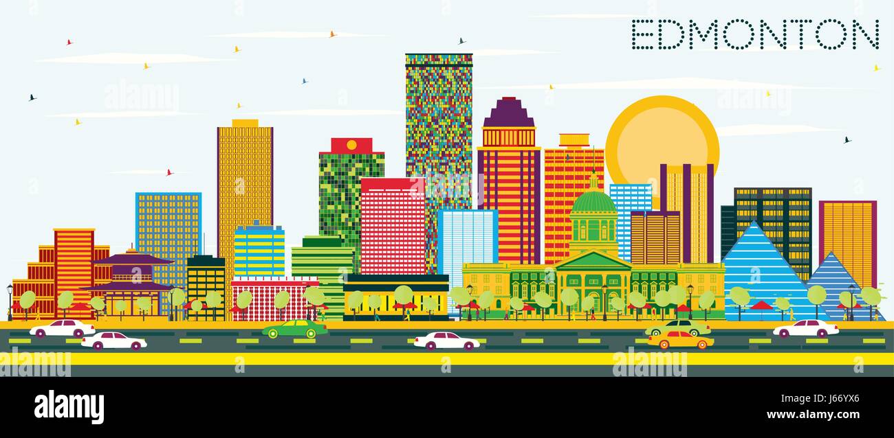 Edmonton skyline con edifici di colore e cielo blu. illustrazione vettoriale. business viaggi e turismo concetto con edifici moderni. Illustrazione Vettoriale