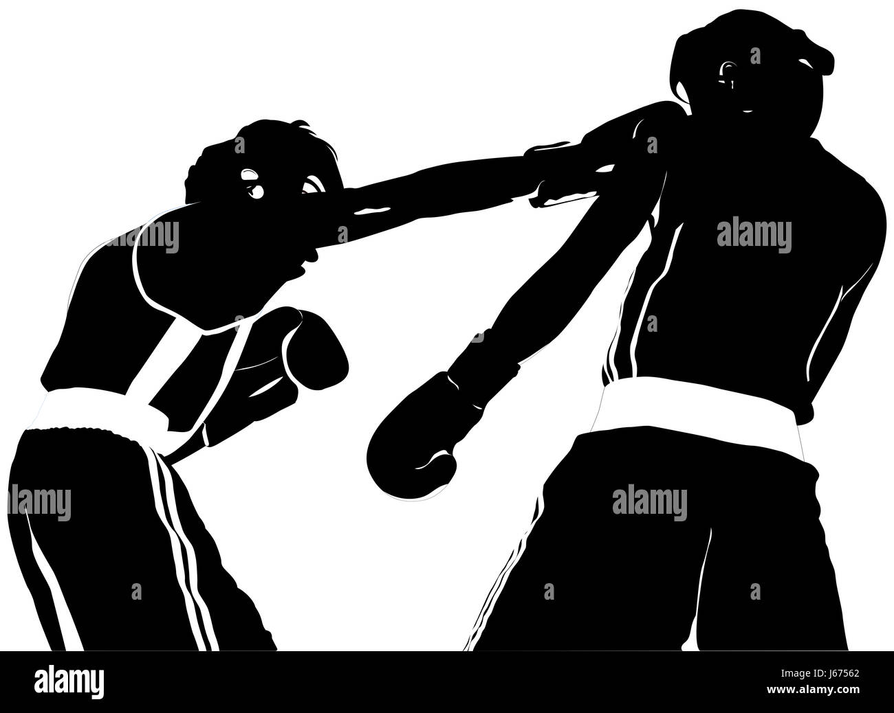 Silhouette nera boxer destra dritta punch alla testa lotta Pugilato Foto Stock
