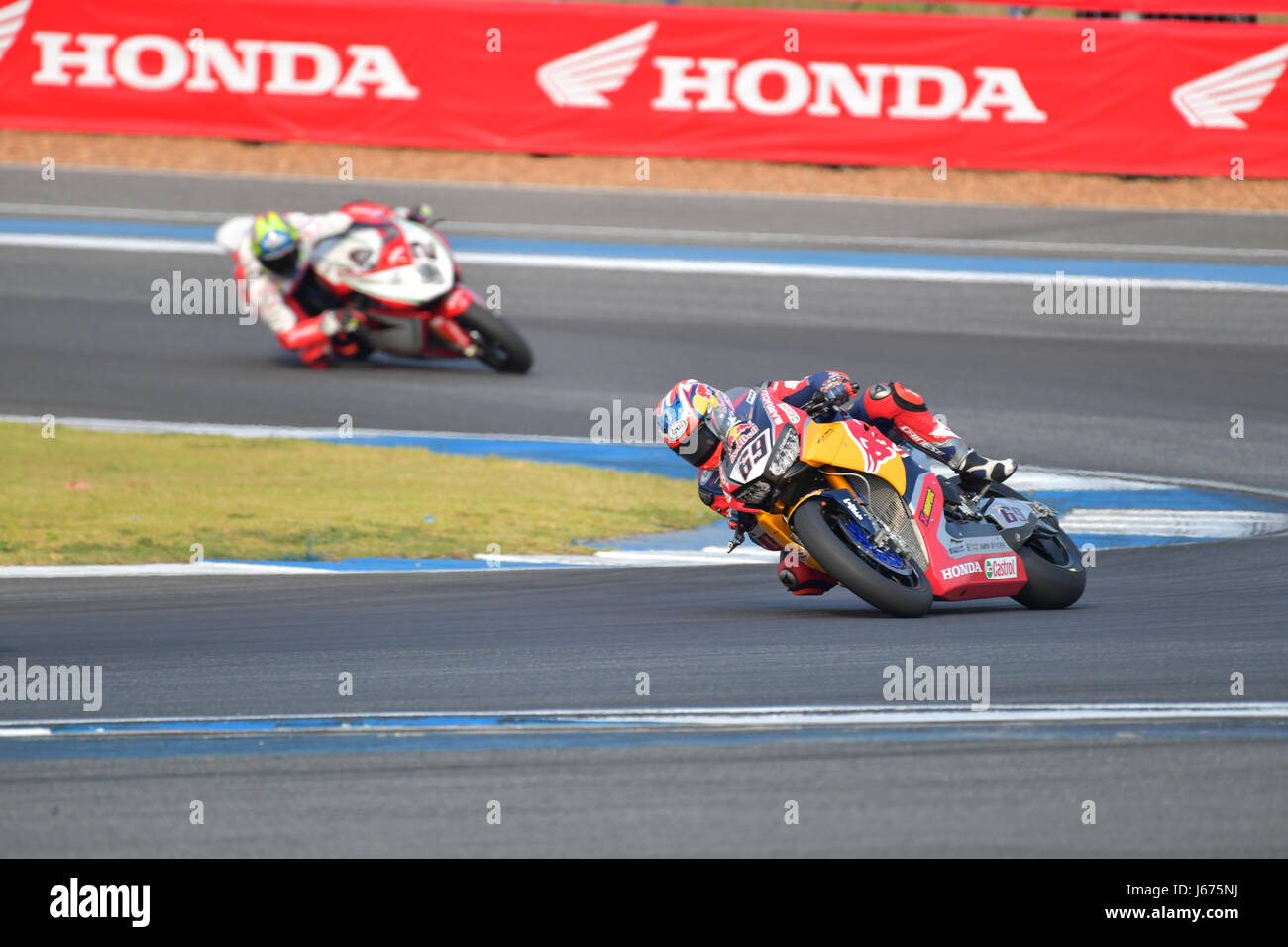 BURIRAM - MARZO 11: Nicky Hayden #69 degli Stati Uniti con la Honda CBR1000RR in FIM Superbike World Championship (SBK) a Chang sul Circuito Internazionale 11 Marzo Foto Stock