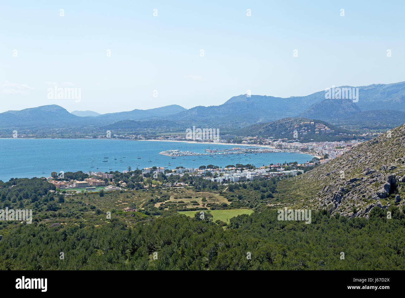 Vista panoramica di Port de Pollenca, Maiorca, SPAGNA Foto Stock