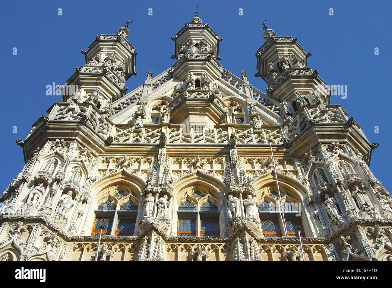 Attrazioni town hall Belgio lions torre gotica arte cultura opera d'Arte Visite turistiche Foto Stock