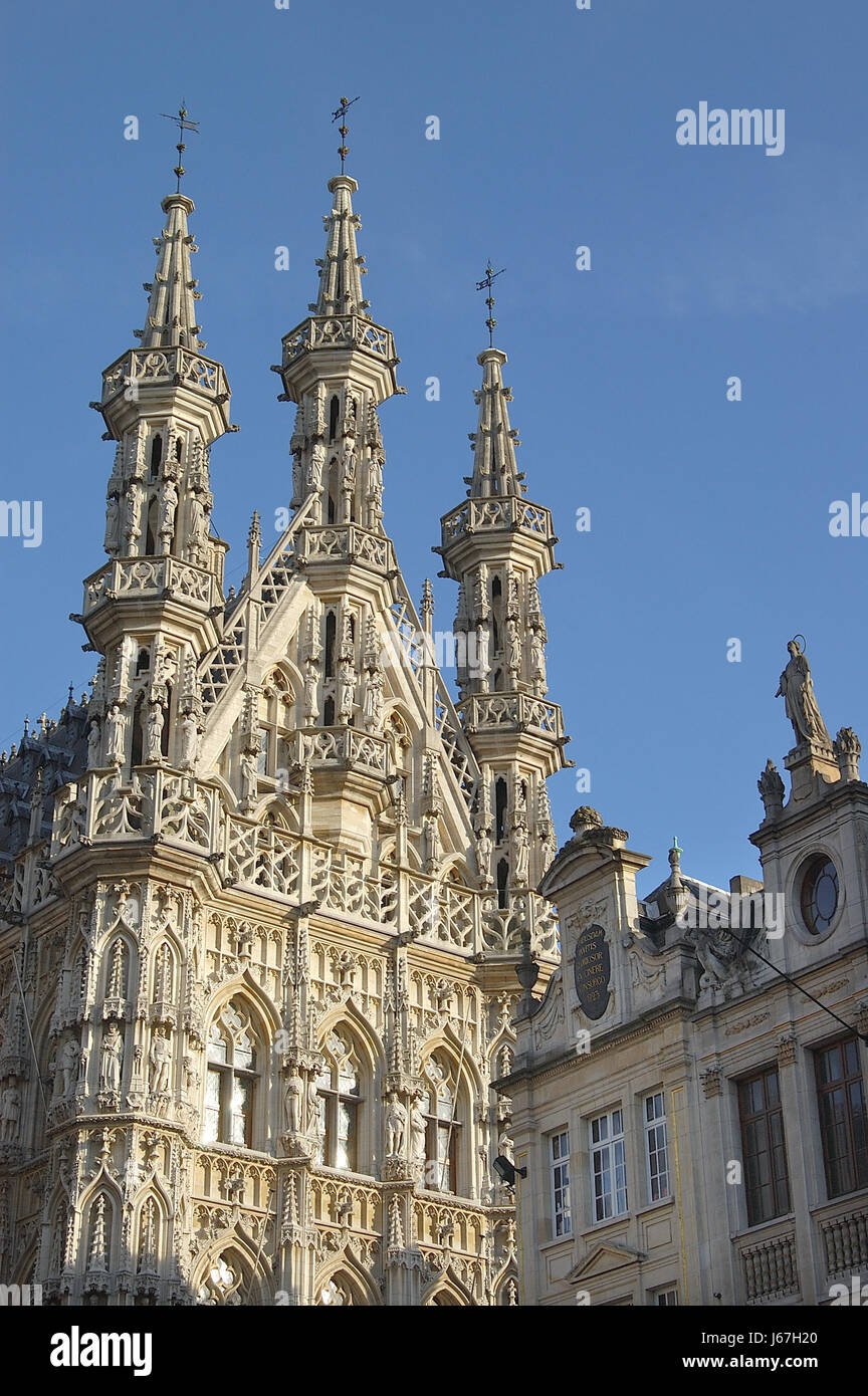 Town Hall Belgio facciata torre dei Leoni arte cultura opera d'arte visita guidata alla città Foto Stock