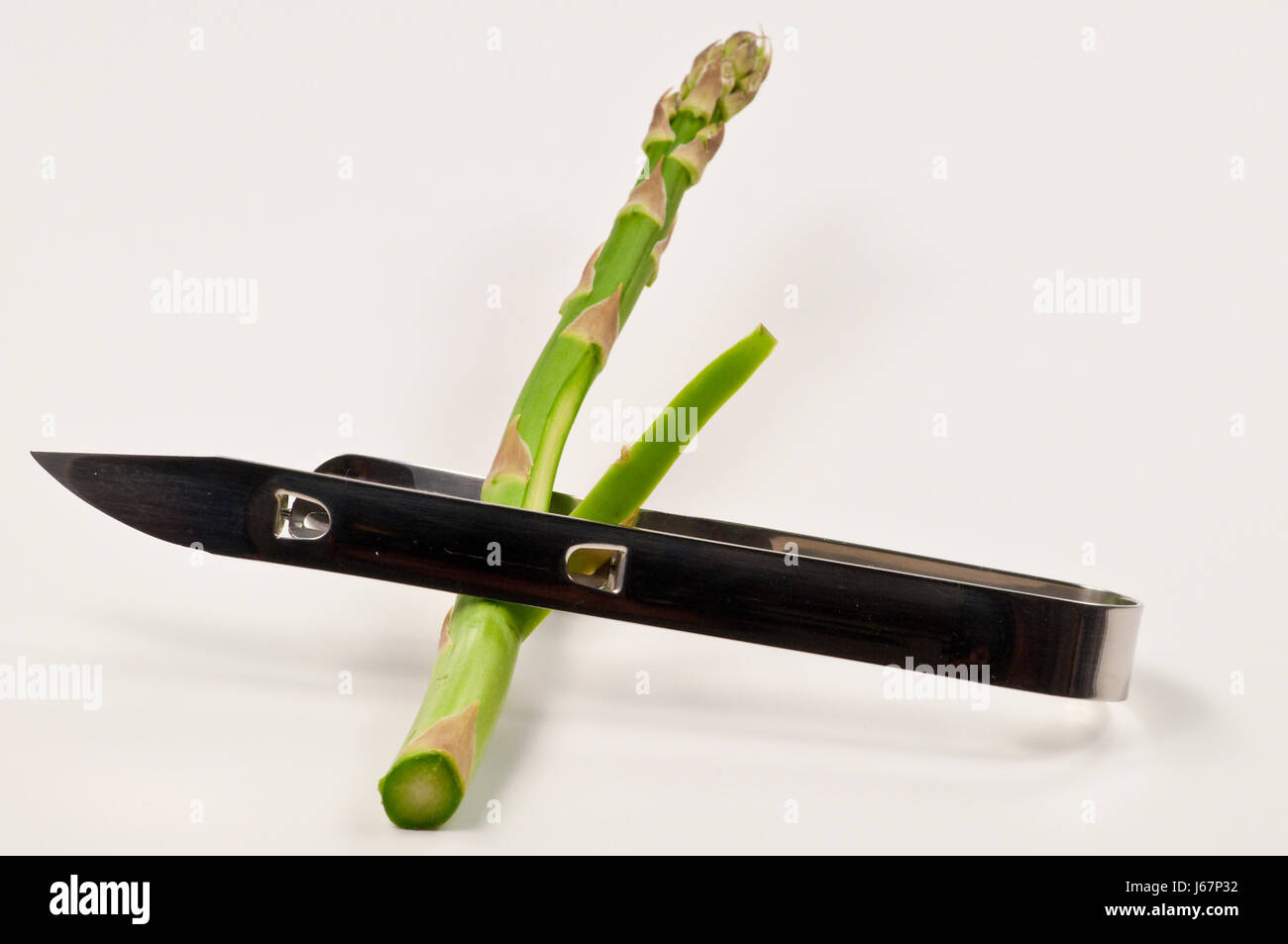 Campo di asparagi in acciaio lama di metallo asparagi levetta piante a stelo verdure verdi Foto Stock