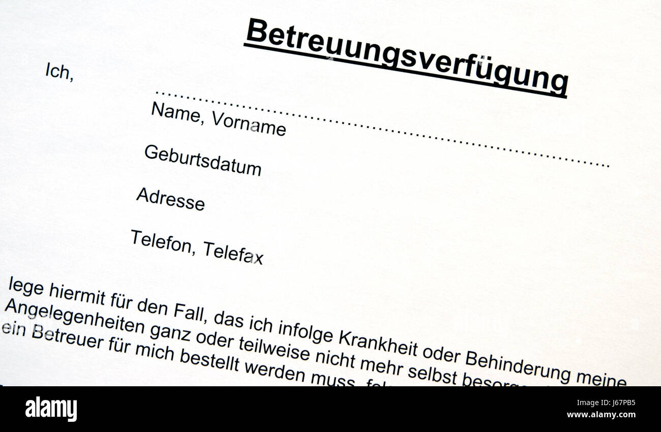 Disposizione della burocrazia modulo lettera del procuratore malattia malattia età Foto Stock