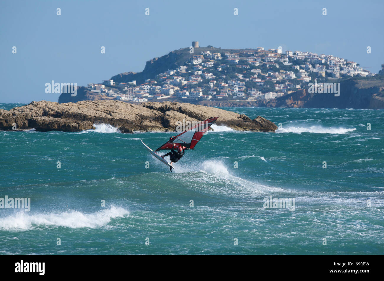 Windsurf presso la escala,catalogna,Spagna Foto Stock