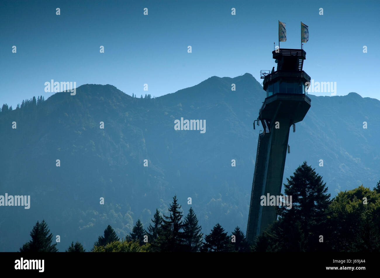 Ripida redoubt ski jump area di alta pressione sport sport montagna bavaria Foto Stock