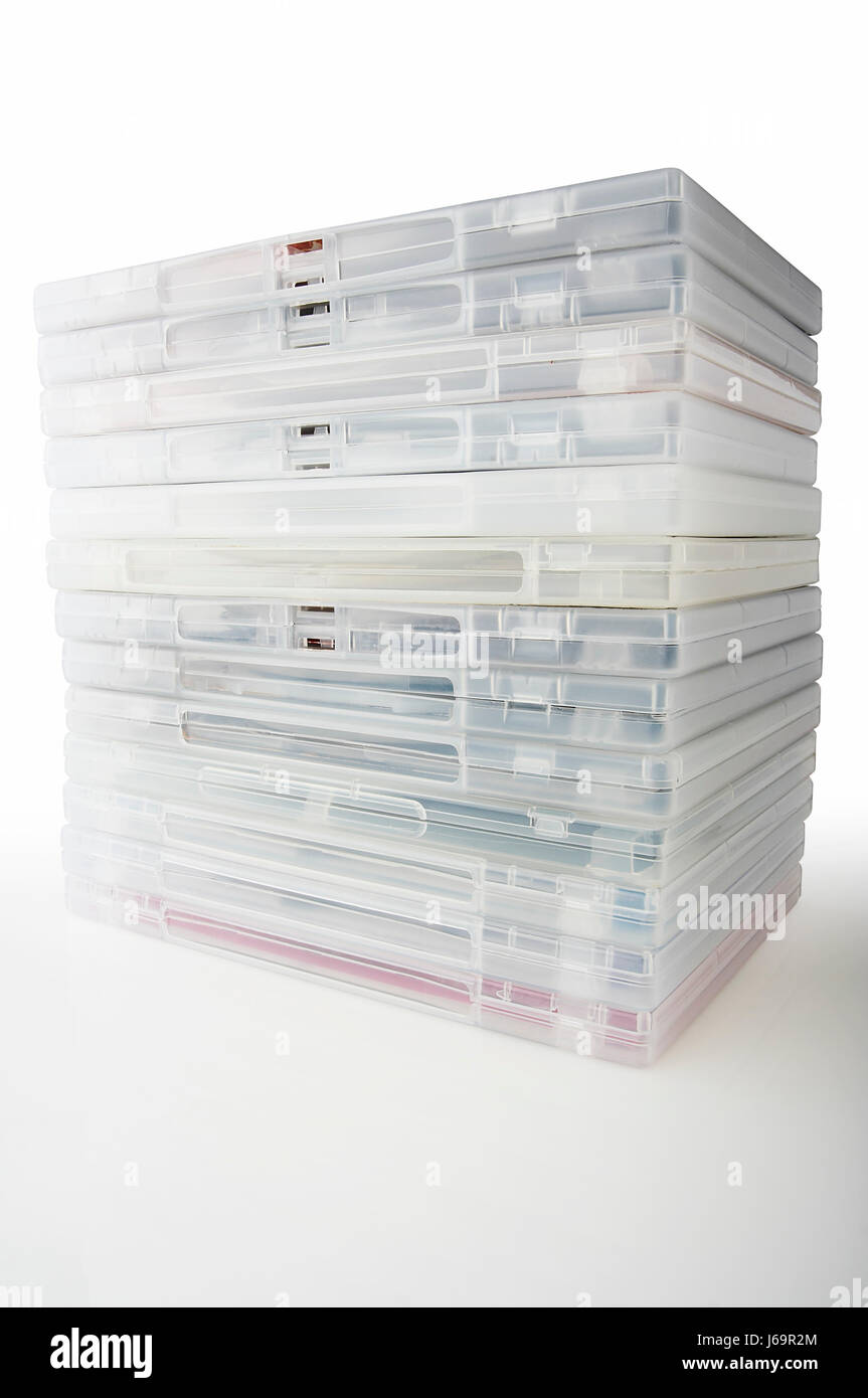 Musica isolato stack di disco di materiale sintetico plastico cd dvd jewel box cover Foto Stock